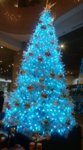 ブルーのクリスマスツリーを見ながら。
